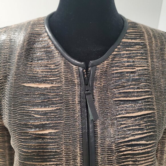 Unique Faux Leather Black & Tan Snake Skin Pattern Zippered Jacket  size 8 - Picture 5 of 9